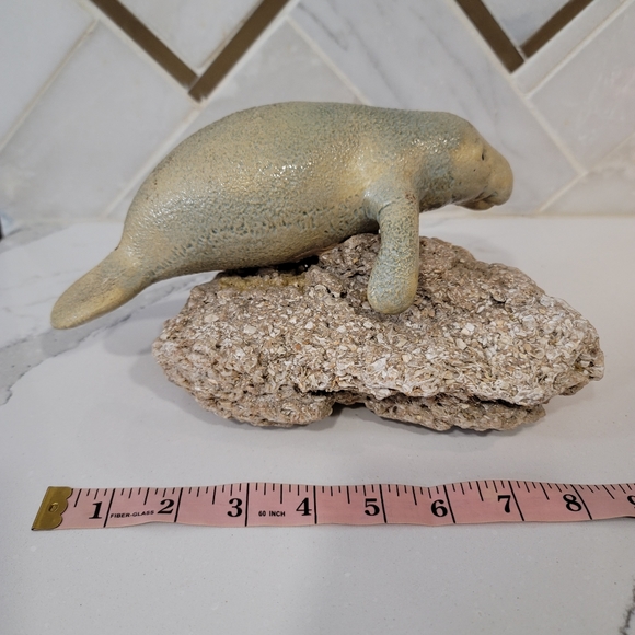 Ceramic manatee on a shell rock. This plus size mermaid is cute beach decor! - Picture 4 of 12
